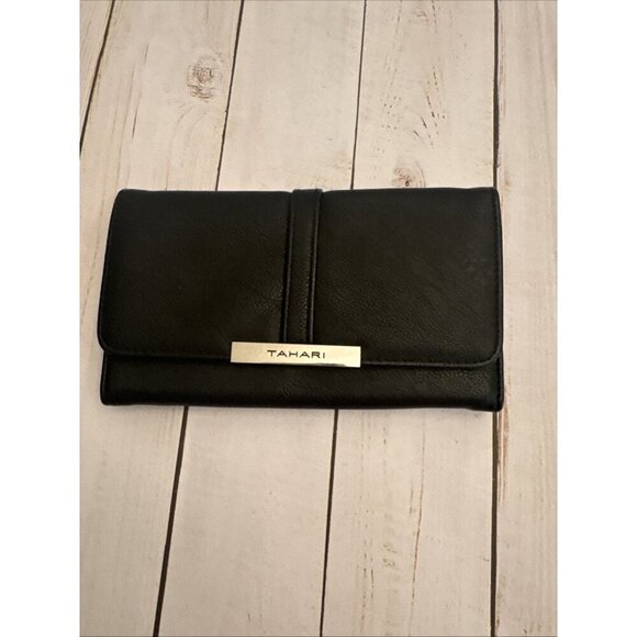 Tahari Handbags - Tahari Black Womens Faux Leather Trifold Wallet Identity Protect Lining 8x5” EUC